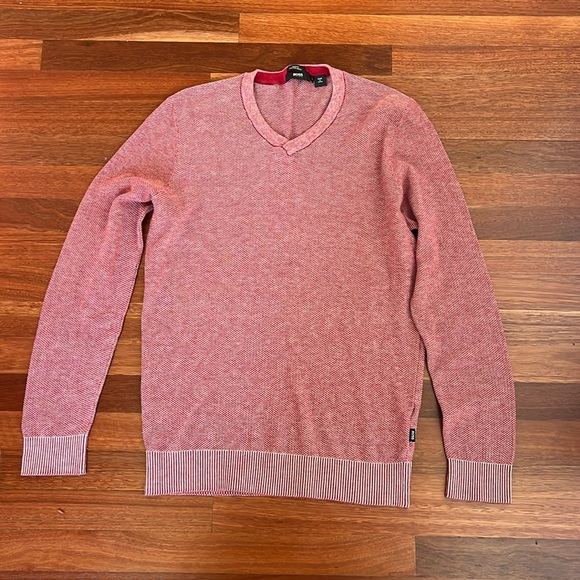 Boss Other - BOSS Hugo Boss Mens v neck red/gray wool/ cotton slim fit sweater L
